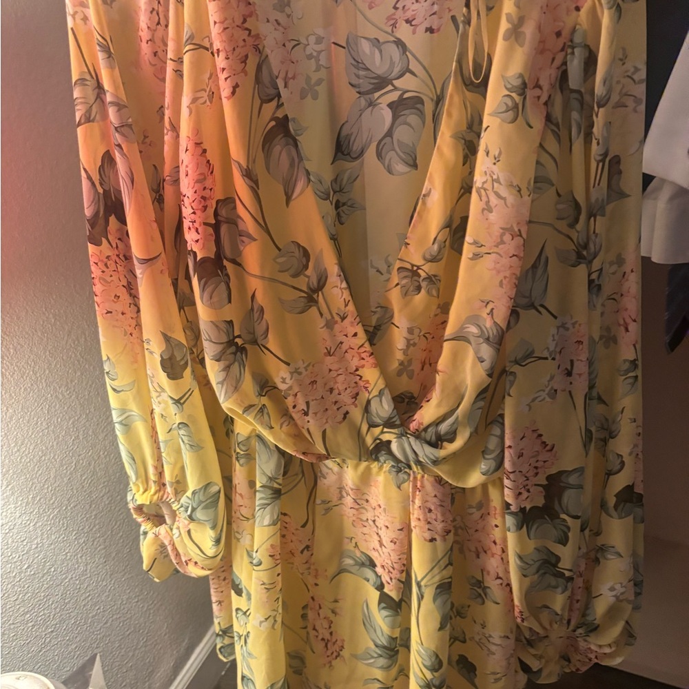 Fashion Nova Yellow Floral Mini Dress with Pink & Green Print skort.